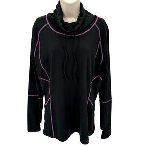 Ryka Womens Black Purple Stitch Funnel Neck Long Sleeve Athletic Top Size L